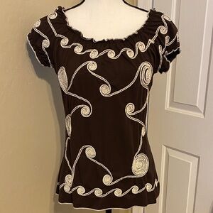 Lauren Michelle Chocolate Swirl Embroidered BlouseVTG sz S